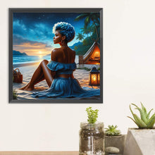 Load image into Gallery viewer, Diamond Painting - Full Round - Woman in blue skirt and beach (30*30CM)
