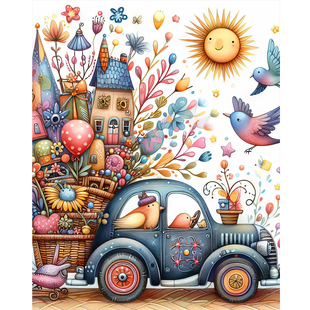 Diamond Painting - Full Round - Retro dream car scenery (40*50CM)