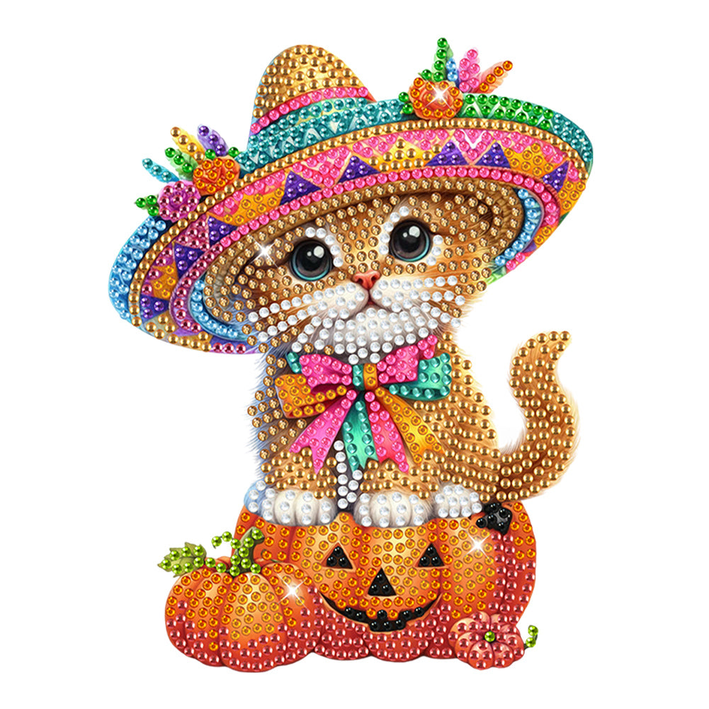 Acrylic Shaking Head Pumpkin and Cat Diamond Painting Desktop Ornaments
