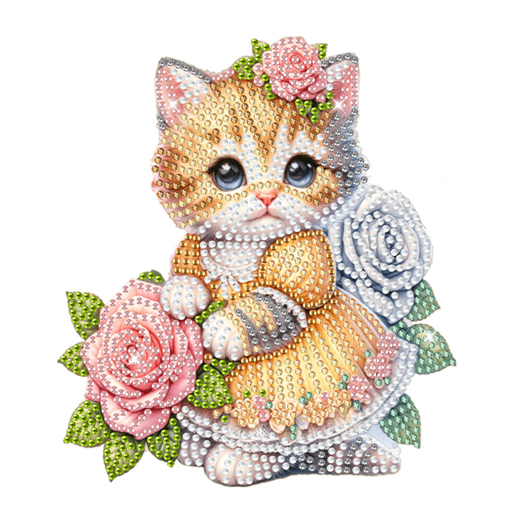 Acrylic Shaking Head Cat and Rose DIY Diamond Painting Desktop Ornaments