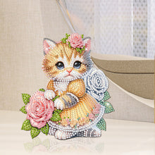 Load image into Gallery viewer, Acrylic Shaking Head Cat and Rose DIY Diamond Painting Desktop Ornaments
