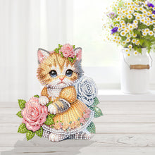 Load image into Gallery viewer, Acrylic Shaking Head Cat and Rose DIY Diamond Painting Desktop Ornaments
