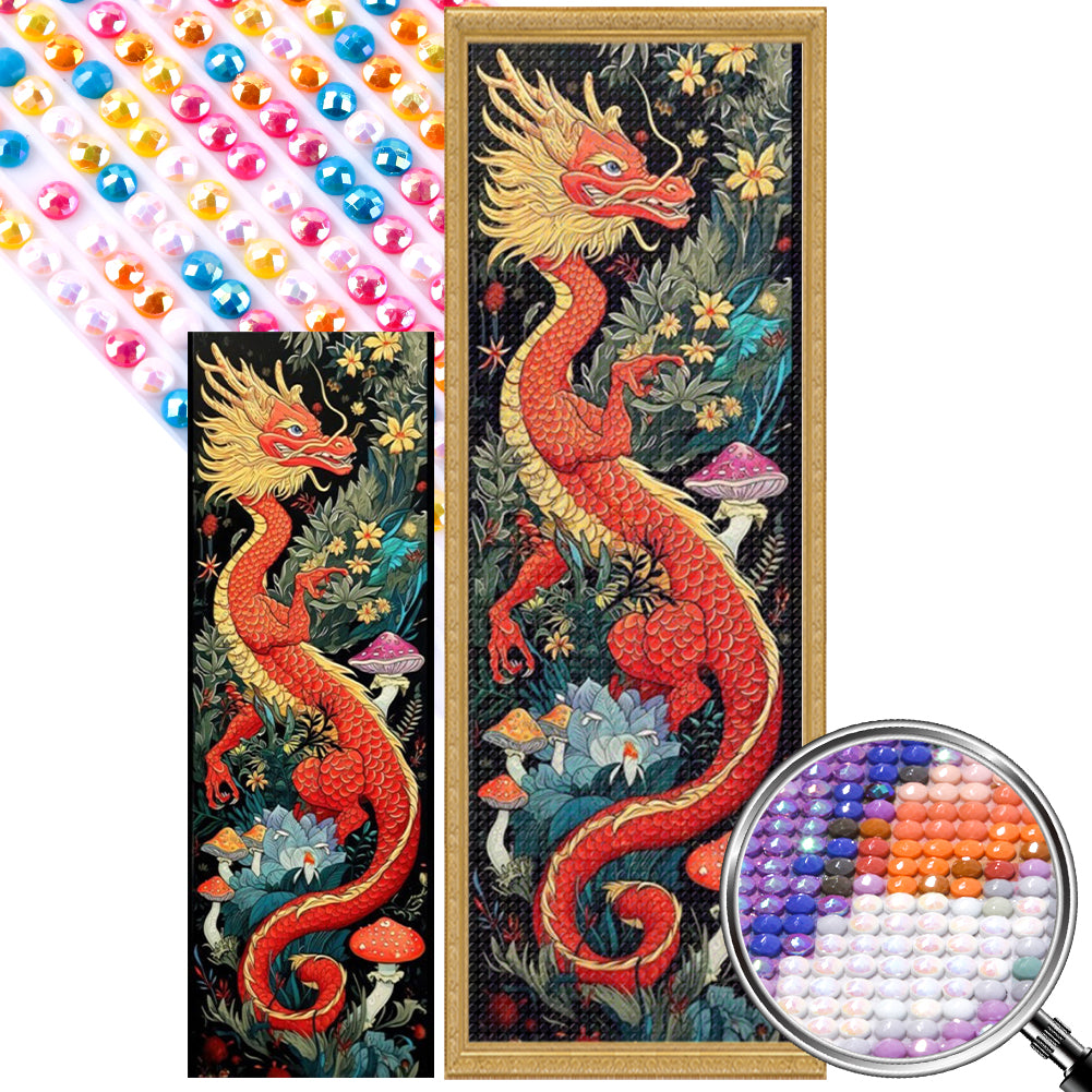 AB Diamond Painting - Full Round - Red Dragon in the Flowers (30*90CM)