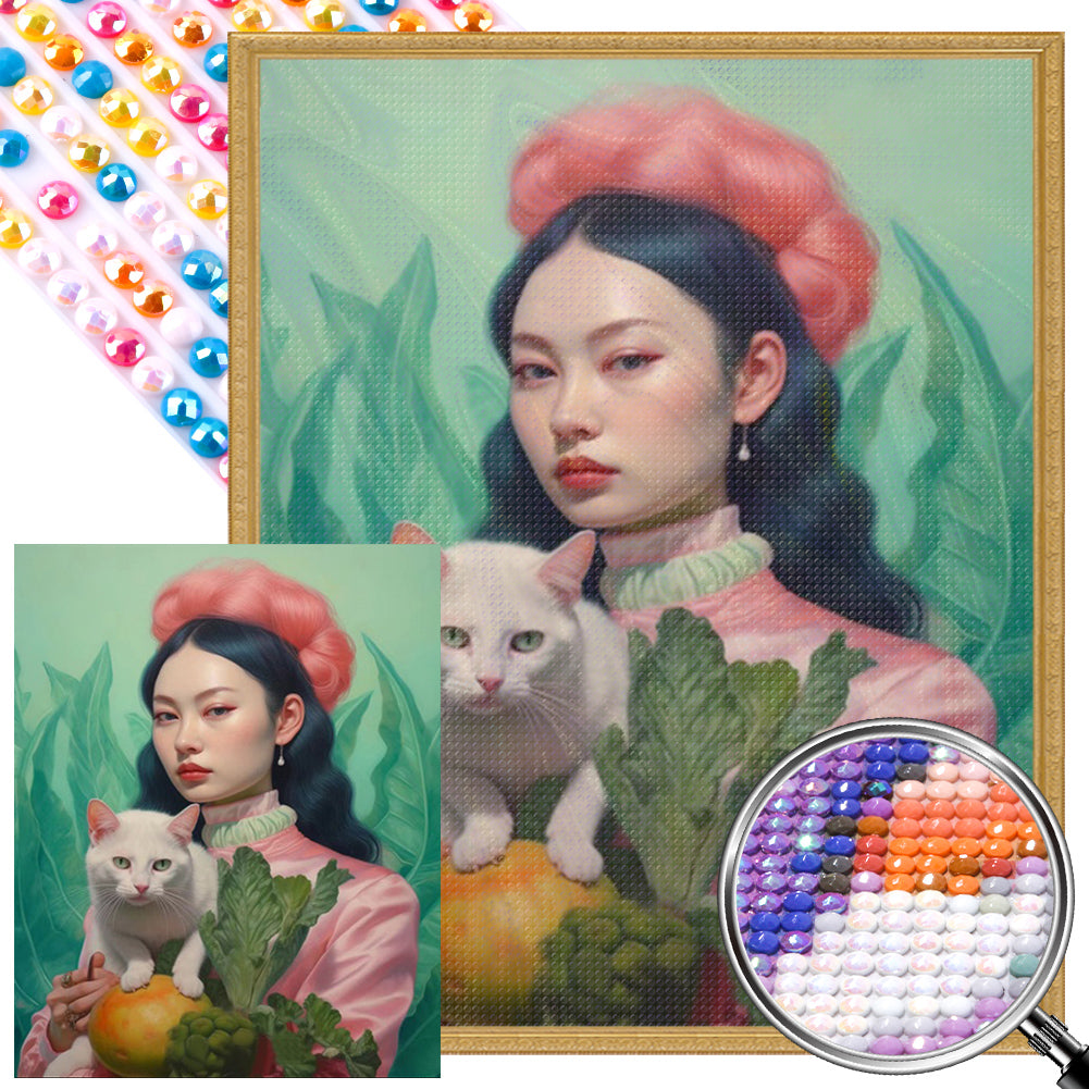 AB Diamond Painting - Full Round - Cat and Girl (40*50CM)