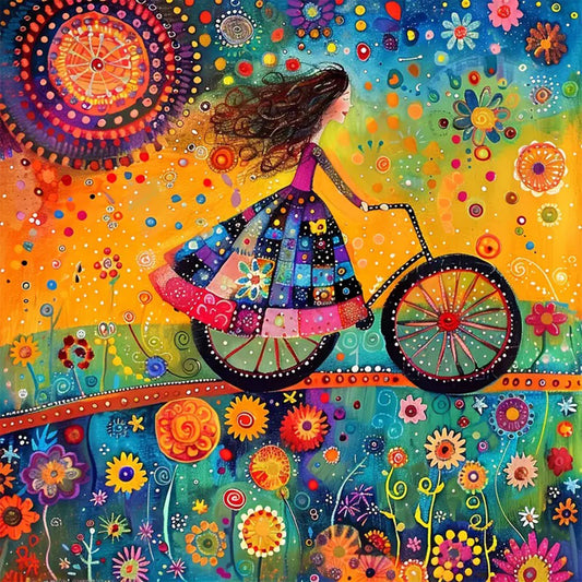 Diamond Painting - Full Round - Girl riding a bicycle (40*40CM)