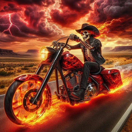 Diamond Painting - Full Round - Skeleton cowboy riding a motorcycle (50*50CM)