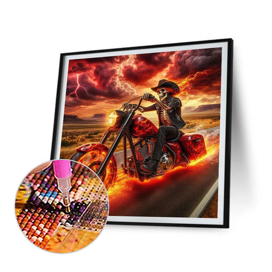 Diamond Painting - Full Round - Skeleton cowboy riding a motorcycle (50*50CM)
