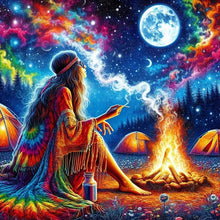 Load image into Gallery viewer, Diamond Painting - Full Round - Girl camping at night (50*50CM)

