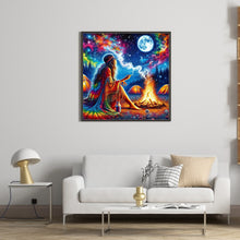 Load image into Gallery viewer, Diamond Painting - Full Round - Girl camping at night (50*50CM)
