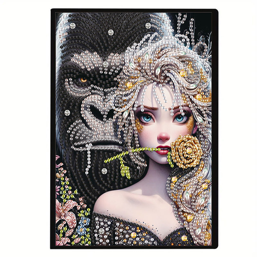 5D Diamond Painting Notebook DIY Diamond Art Dairy Book (Chimpanzee And Elsa)