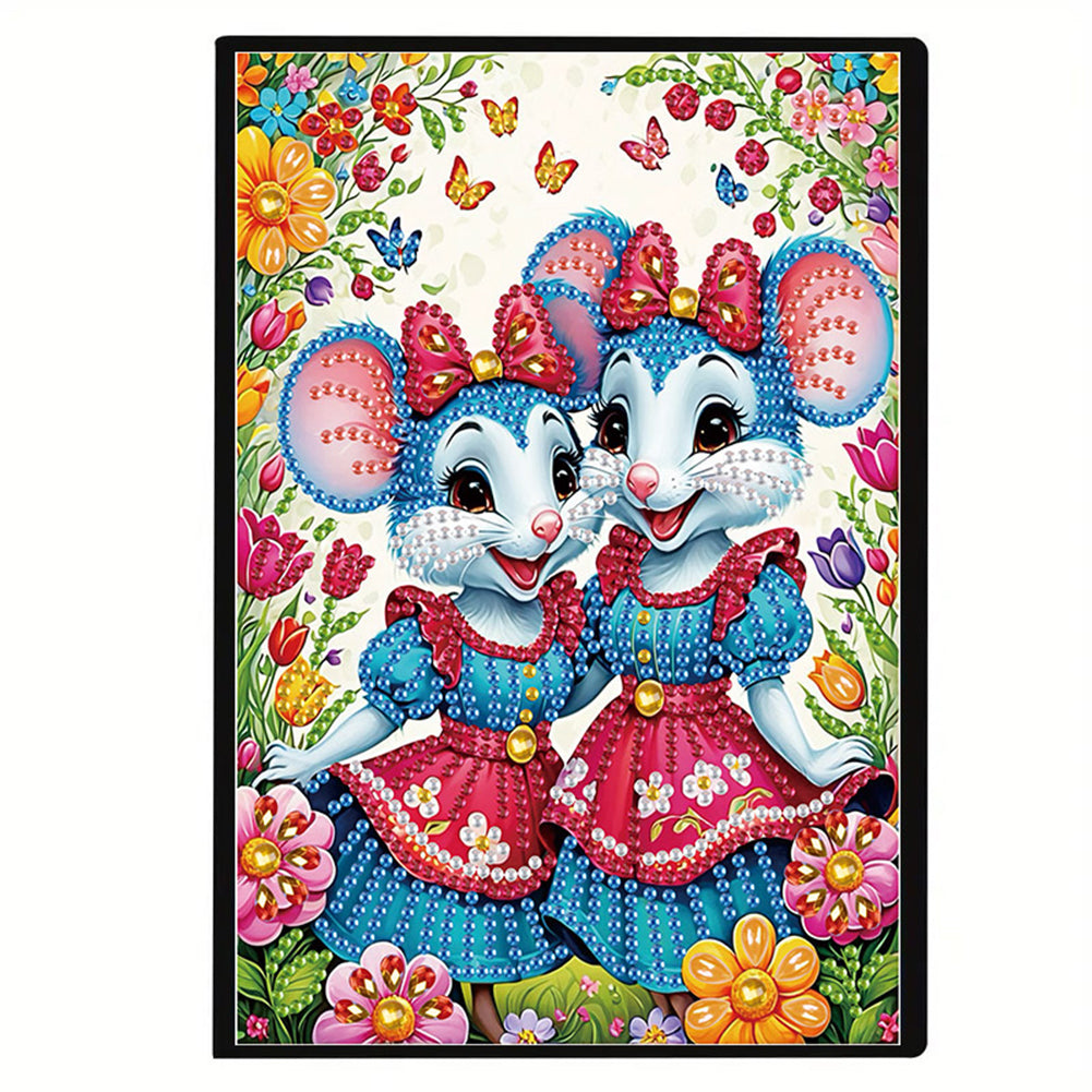 5D Diamond Painting Notebook DIY Diamond Art Dairy Book Kits (Two Mice)