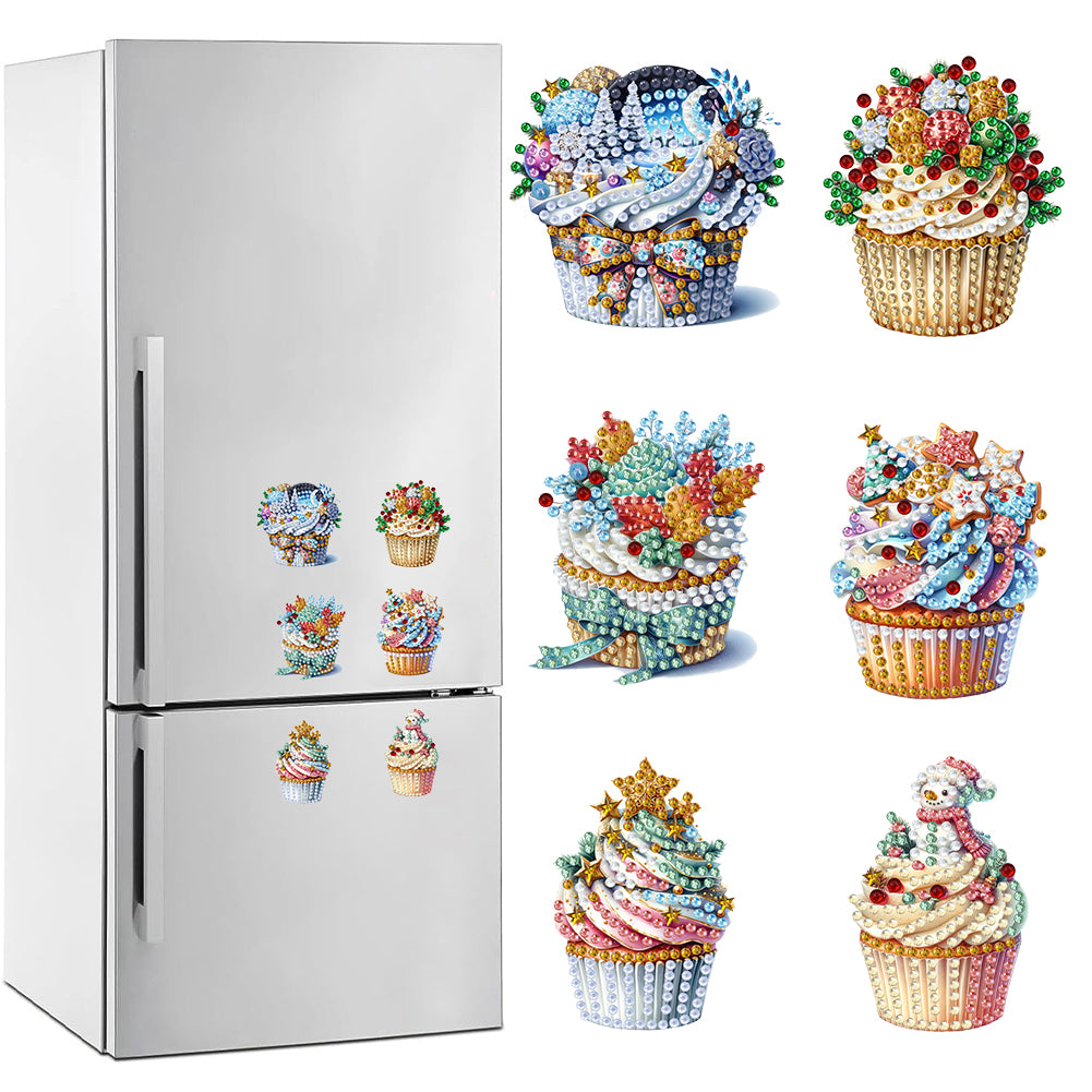 6Pcs Acrylic Special Shape Christmas Cake Diamond Painting Fridge Magnets