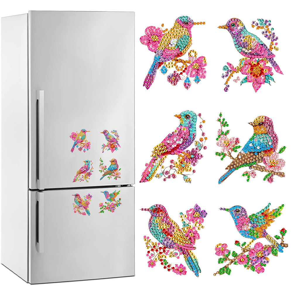 6Pcs Acrylic Special Shape Bird and Flower Diamond Painting Fridge Magnets