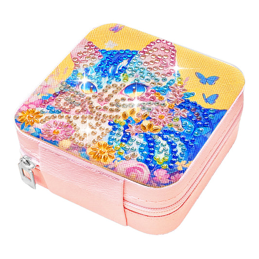 PU Special Shaped Cat Diamond Painting DIY Jewellery Box for Rings Bracelets