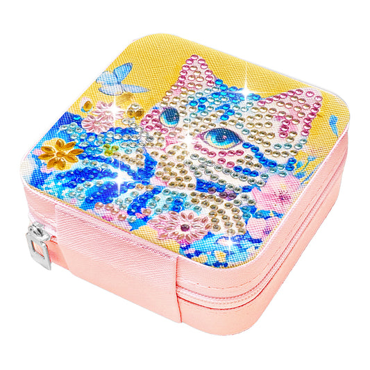 PU Special Shaped Cat Diamond Painting DIY Jewellery Box for Rings Bracelets