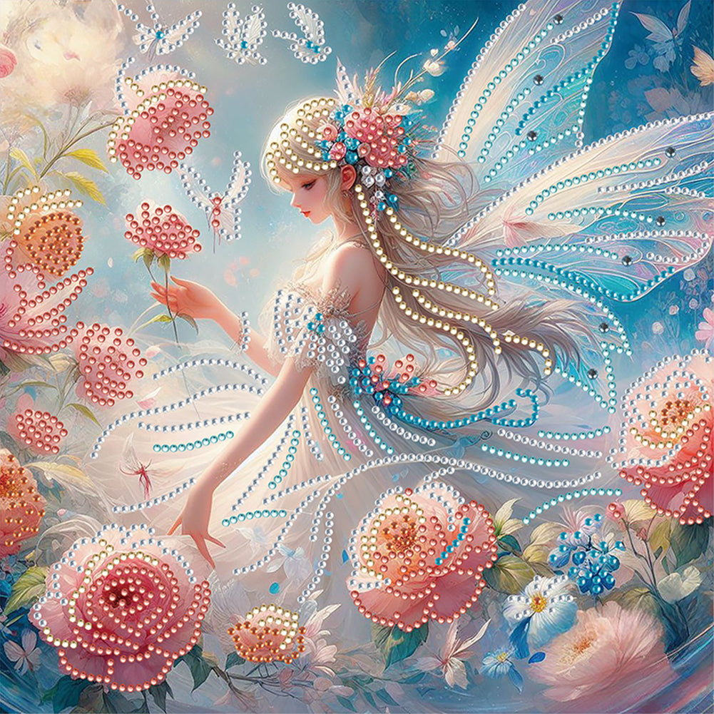 Diamond Painting - Partial Crystal - Dream Crystal Princess Flower and Elf Girl (30*30CM)