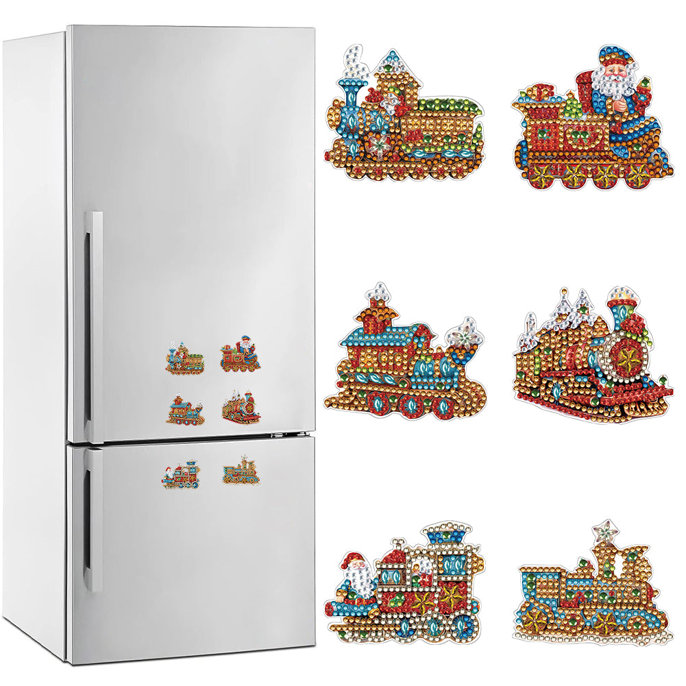 6Pcs Special Shape Xmas Train Diamond Painting Fridge Magnets for Home Decor