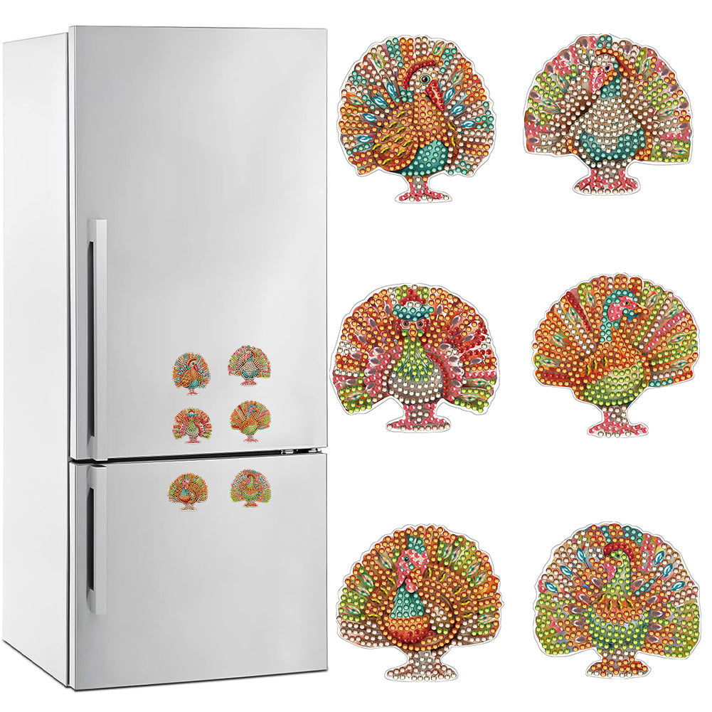 6Pcs Special Shape Turkey Diamond Painting Fridge Magnets for Home Decor