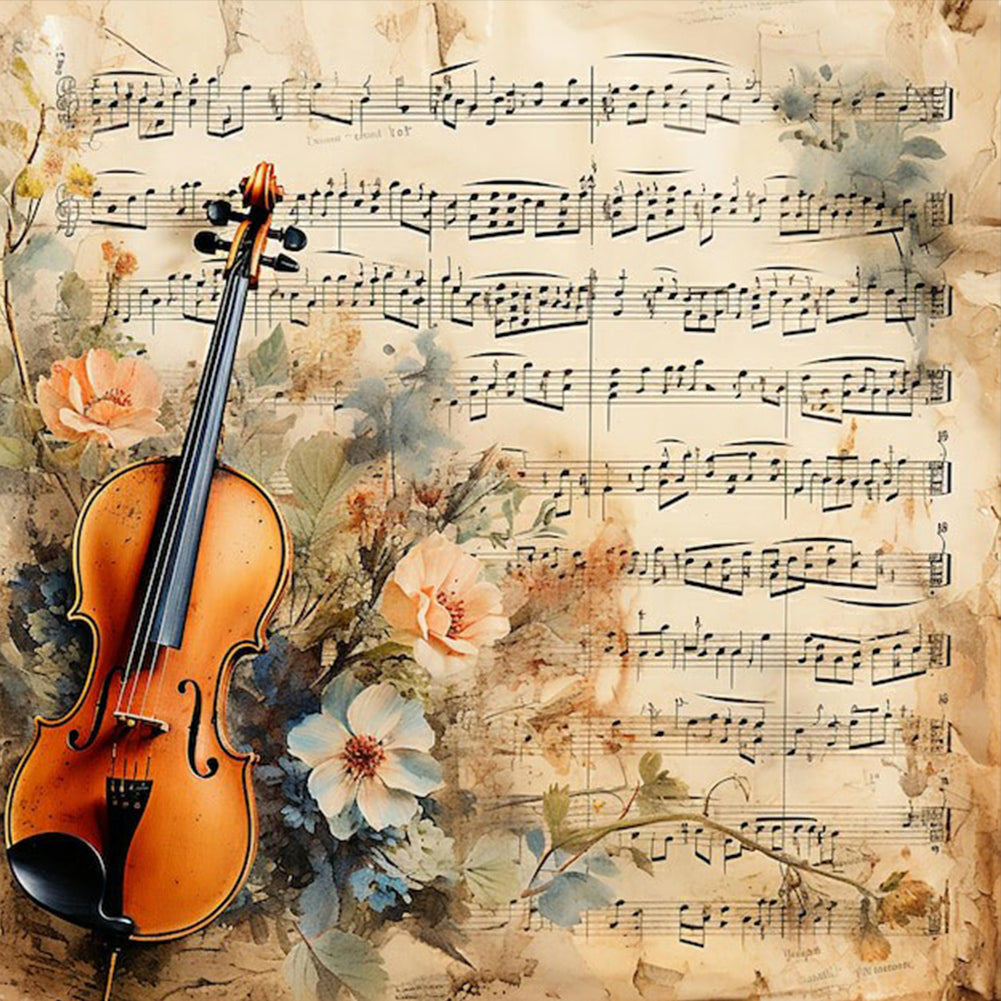 Diamond Painting - Full Round - Violin and sheet music (40*40CM)
