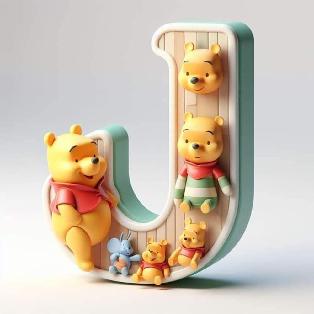 Diamond Painting - Full Round - Winnie the Pooh's 26 Letters J (30*30CM)