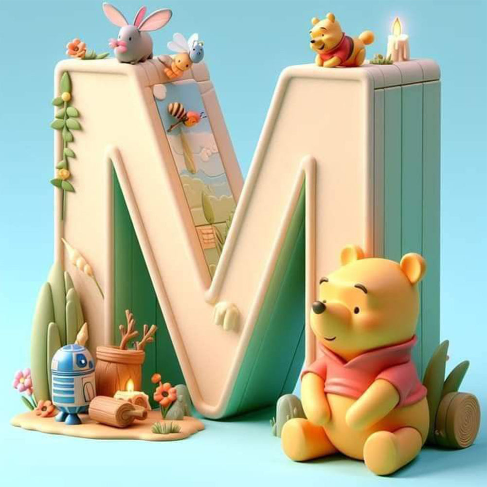 Diamond Painting - Full Round - Winnie the Pooh's 26 Letters M (30*30CM)