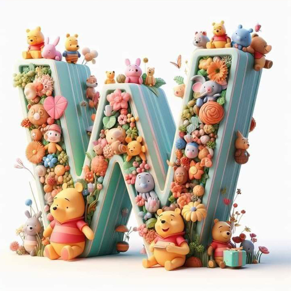 Diamond Painting - Full Round - 26 letters of the alphabet W for Winnie the Pooh (30*30CM)