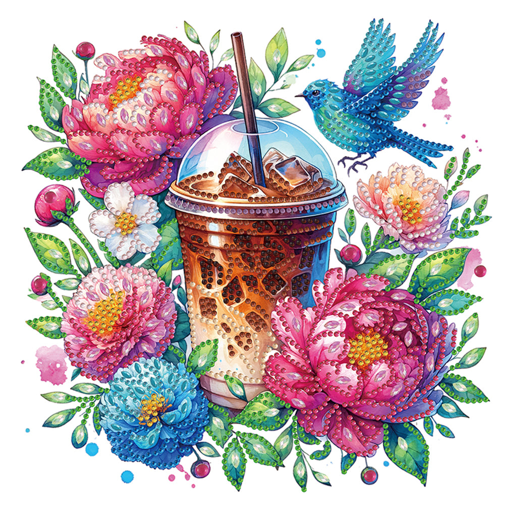 Diamond Painting - Partial Special Shaped - Coffee and peony (30*30CM)
