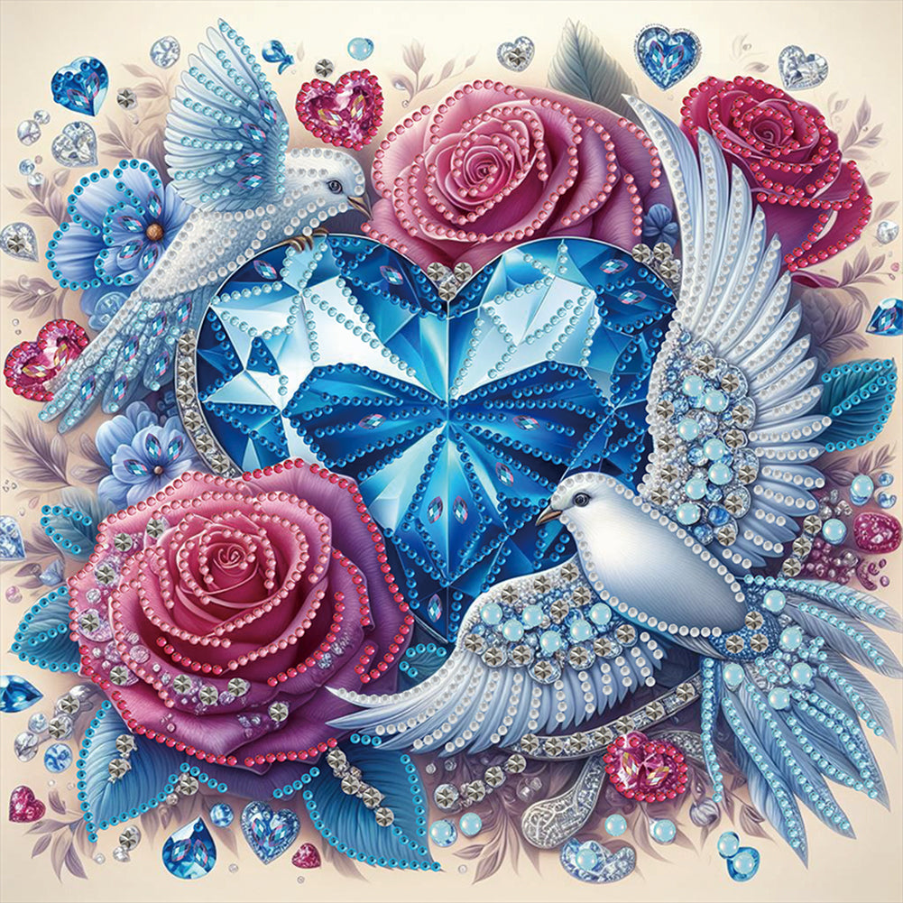 Diamond Painting - Partial Special Shaped - Birds and roses (30*30CM)