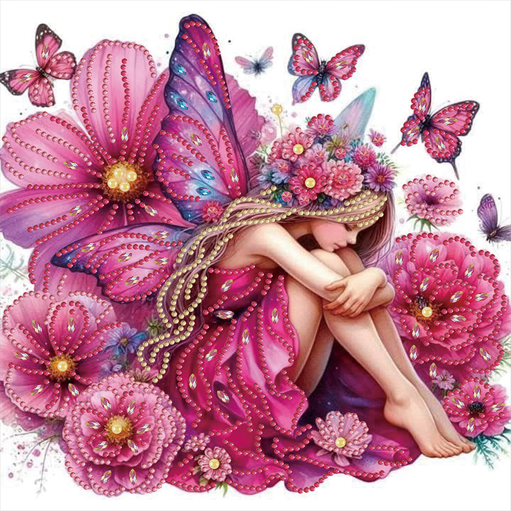 Diamond Painting - Partial Special Shaped - Pink butterfly girl (30*30CM)