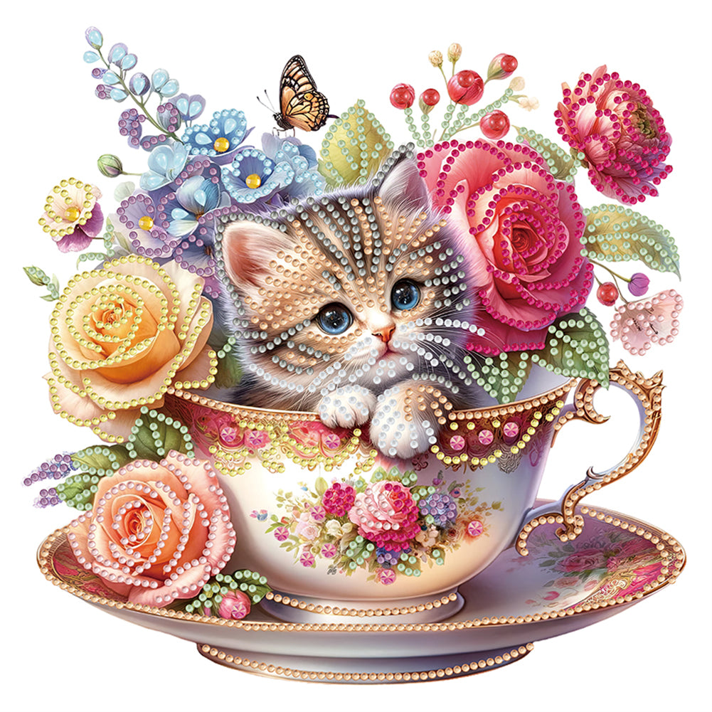 Diamond Painting - Partial Special Shaped - Cute cat in a cup (30*30CM)