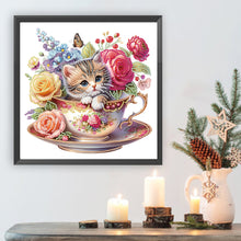 Load image into Gallery viewer, Diamond Painting - Partial Special Shaped - Cute cat in a cup (30*30CM)
