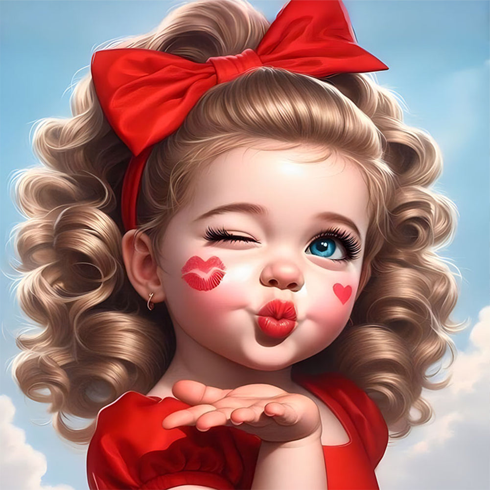 Diamond Painting - Full Round - Girl blowing kiss (30*30CM)