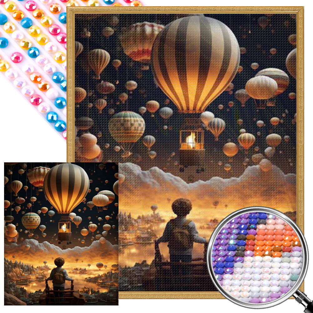AB Diamond Painting - Full Round - Boy watching hot air balloon (40*50CM)