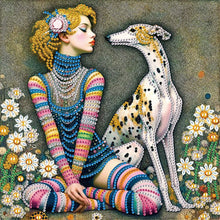 Load image into Gallery viewer, Diamond Painting - Partial Special Shaped - Girl and dog (30*30CM)
