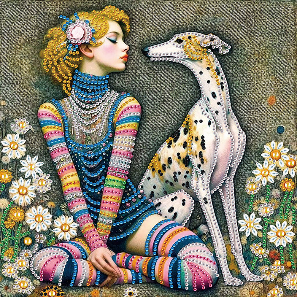 Diamond Painting - Partial Special Shaped - Girl and dog (30*30CM)