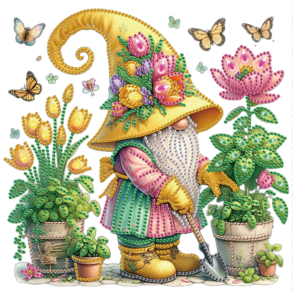 Diamond Painting - Partial Special Shaped - Flower gnome (30*30CM)