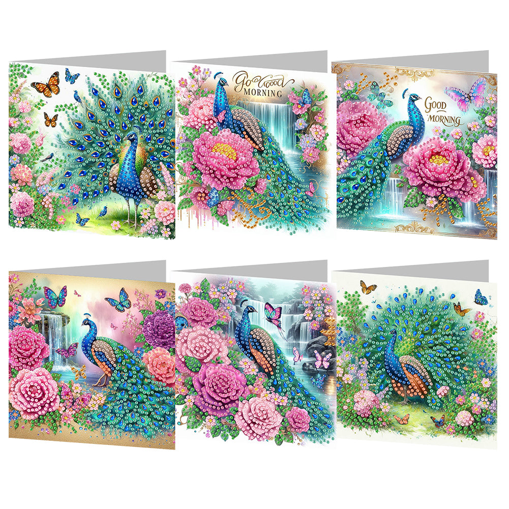 6Pcs Peacock Painting Greeting Card Rhinestone Painting Card Kit for Party Favor