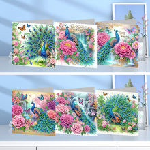 Load image into Gallery viewer, 6Pcs Peacock Painting Greeting Card Rhinestone Painting Card Kit for Party Favor
