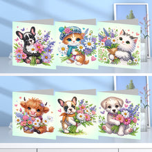 Load image into Gallery viewer, 6Pcs Cat And Dog Diamond Painting Greeting Card Rhinestone Painting Card Kit
