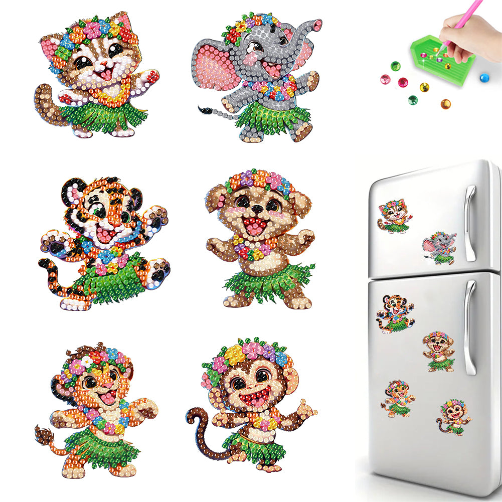 6Pcs Diamond Painting Fridge Magnet Grass Skirt Animal Fridge Stickers