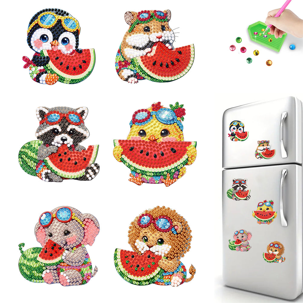 6Pcs Diamond Painting Fridge Magnet Watermelon Animal Diamond Art Fridge Sticker