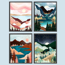 Load image into Gallery viewer, 4pcs Round Diamond Painting Set - Geometric landscape (30*40CM)
