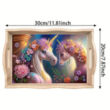 Load image into Gallery viewer, Wooden Horse Diamond Decorative Serving Tray with Handle for Desk Coffee Table
