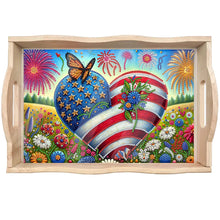 Load image into Gallery viewer, Wooden Flag Heart Diamond Decorative Serving Tray with Handle for Coffee Table
