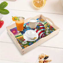 Load image into Gallery viewer, Wooden Flag Heart Diamond Decorative Serving Tray with Handle for Coffee Table
