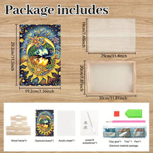 Load image into Gallery viewer, Wooden Sun Moon Diamond Decorative Serving Tray with Handle for Coffee Table
