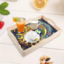 Load image into Gallery viewer, Wooden Sun Moon Diamond Decorative Serving Tray with Handle for Coffee Table
