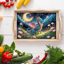 Load image into Gallery viewer, Wooden Dinosaur Diamond Decorative Serving Tray with Handle for Coffee Table
