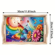 Load image into Gallery viewer, Wooden Rainbow Butterfly Diamond Decorative Serving Tray with Handle for Desk
