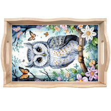 Load image into Gallery viewer, Wooden Owl Diamond Decorative Serving Tray with Handle for Desk Coffee Table
